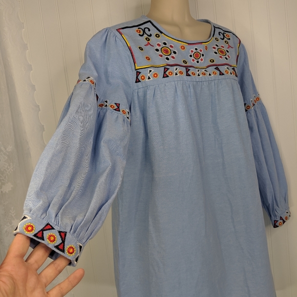 ENGLISH FACTORY Chambray Embroidered Swing Dress Sz M - Picture 4 of 8